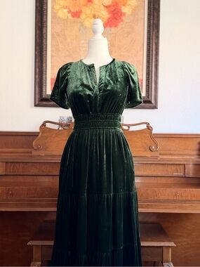 Anthropologie Green Velvet Maxi Dress